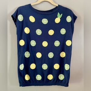 Talbots Navy‎ Lemons Limes knit top sweater Size MP Sleeveless